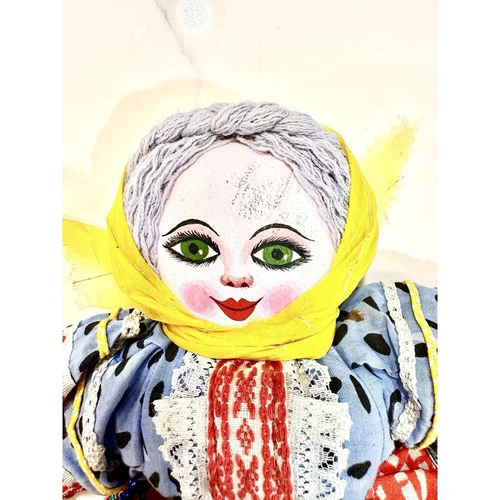 Vintage Handmade Cloth Folk Doll Traditional Slavic Costume Hand Painted 11 Inch